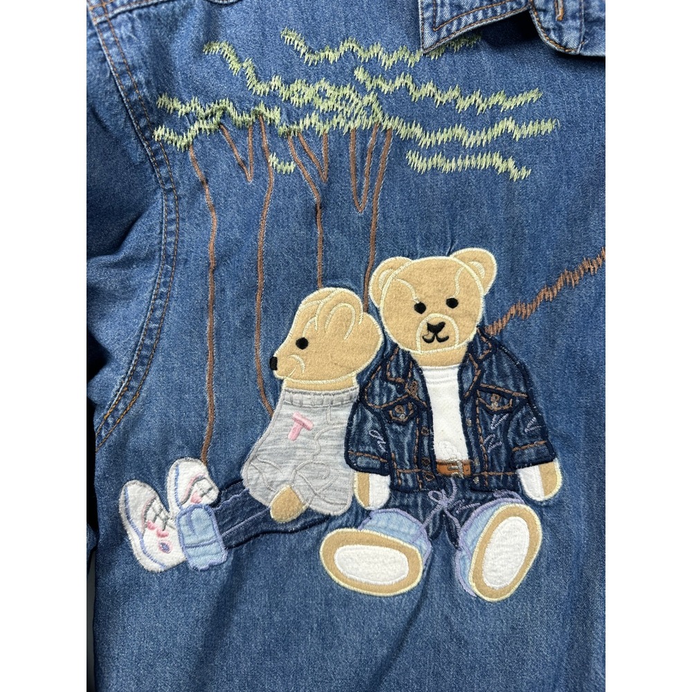 Vintage Together Chambray Embroidered Teddy Bears Shirt Sz XL Trees Button Up - Picture 3 of 11